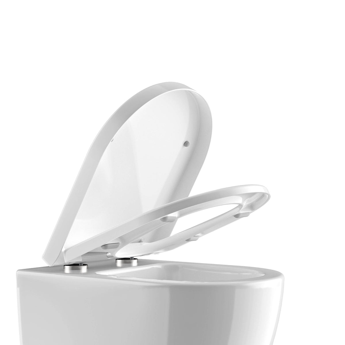 Weißer WC-Sitz mit angehobenem Deckel und Sitzring
