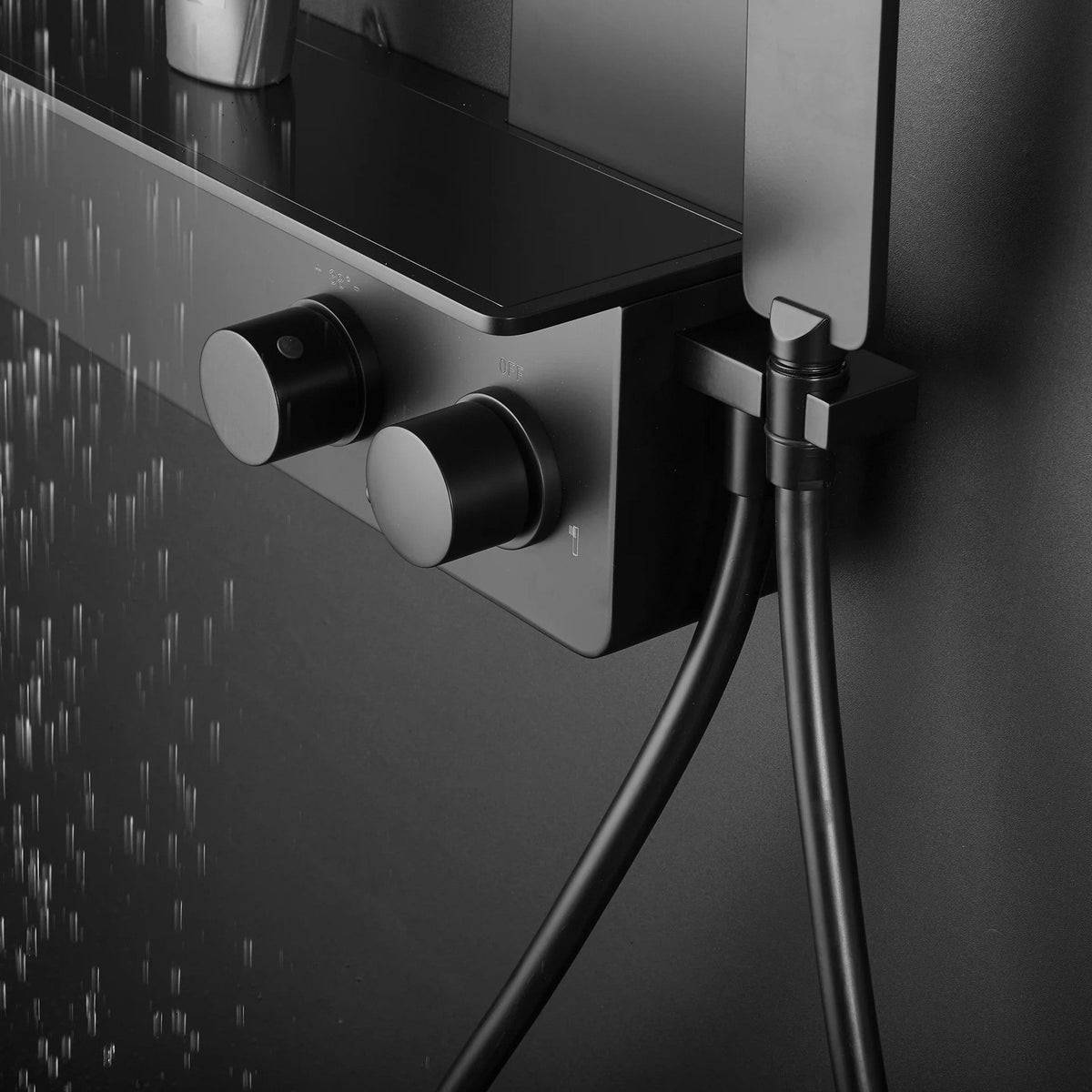 Mattschwarzes Edelstahl-Duschsystem mit Thermostat – 120 cm – Galerieansicht 5