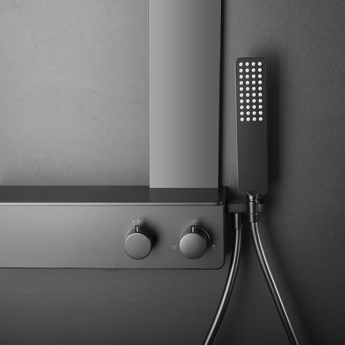Mattschwarzes Edelstahl-Duschsystem mit Thermostat – 120 cm – Galerieansicht 9
