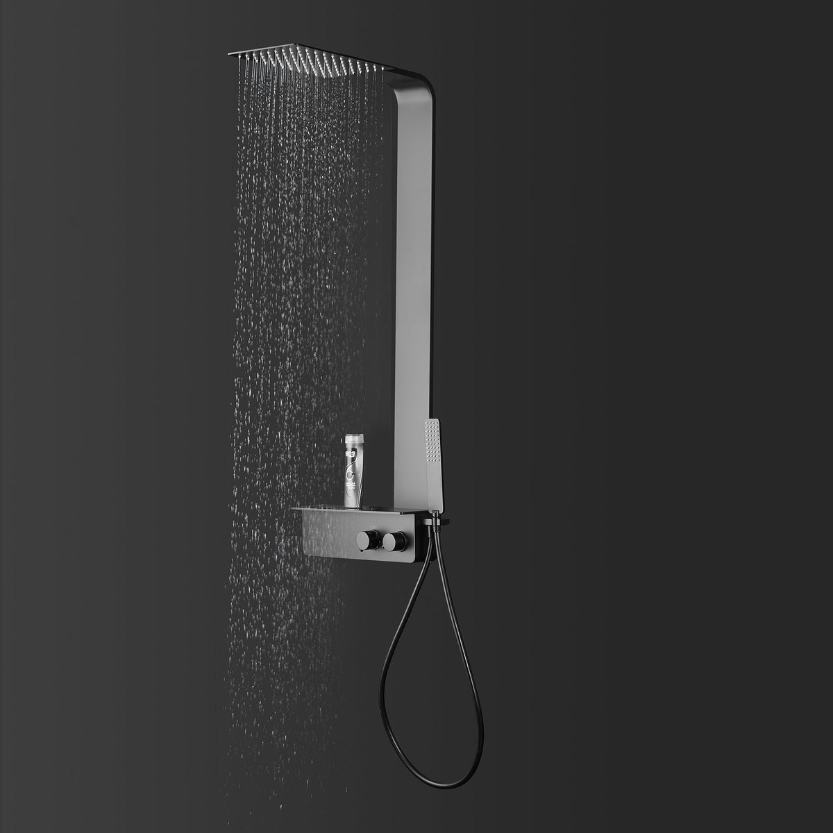 Mattschwarzes Edelstahl-Duschsystem mit Thermostat – 120 cm – Galerieansicht 12