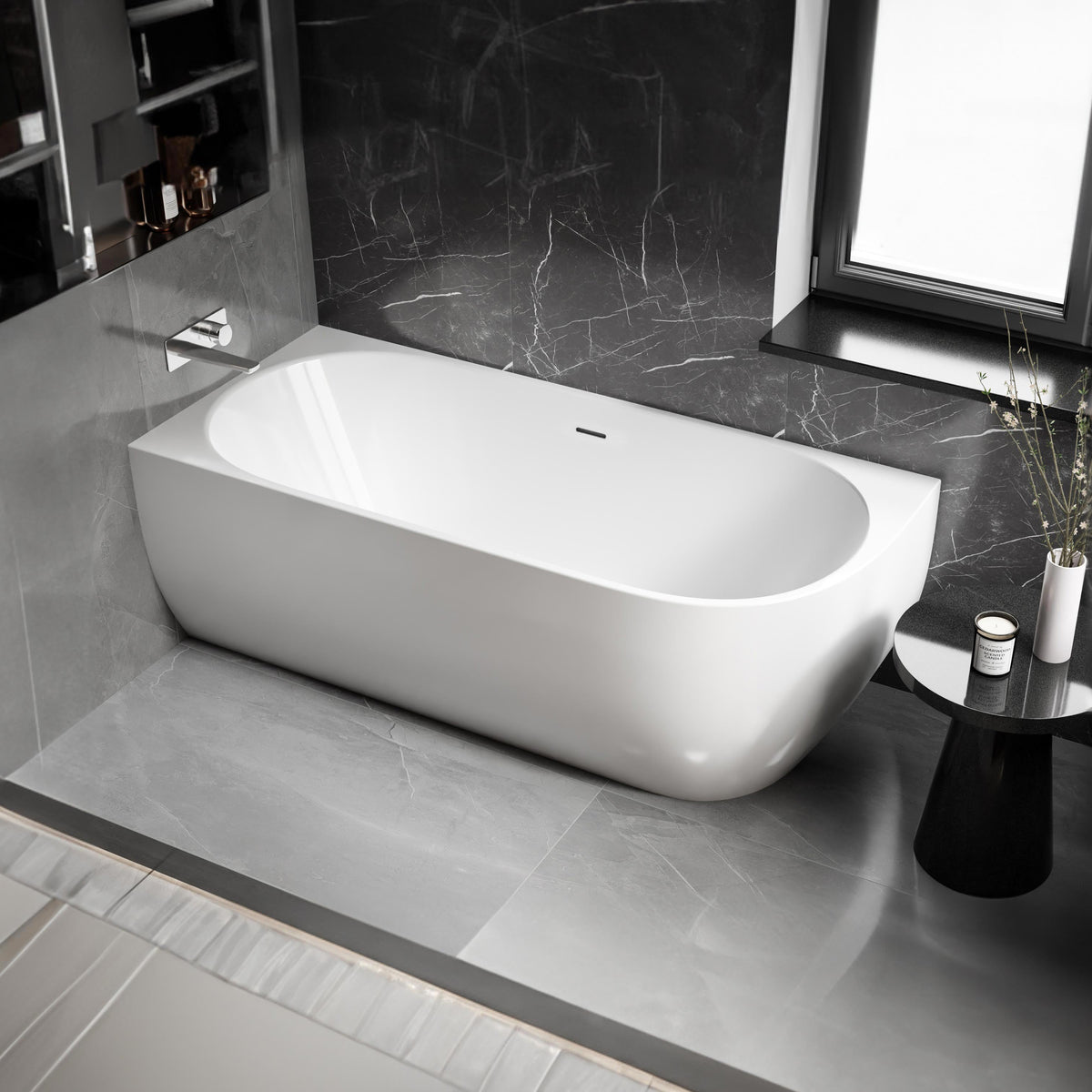 Ovale Acryl-Eckbadewanne 170 × 75 cm – links – Ansicht 2