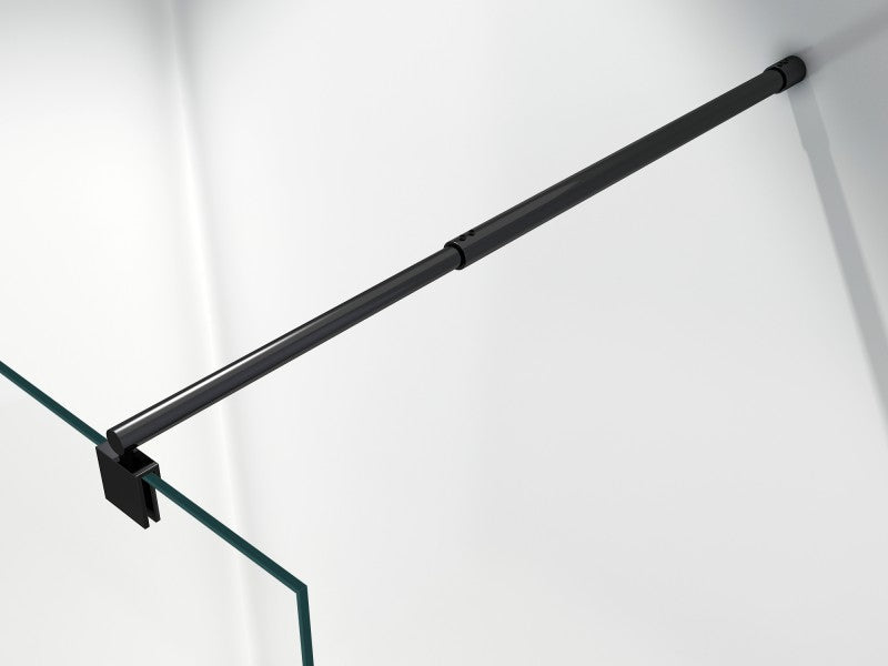 Runde Teleskop-Stabilisierungsstange in Mattschwarz mit Wandhalterung und Glasklemmung