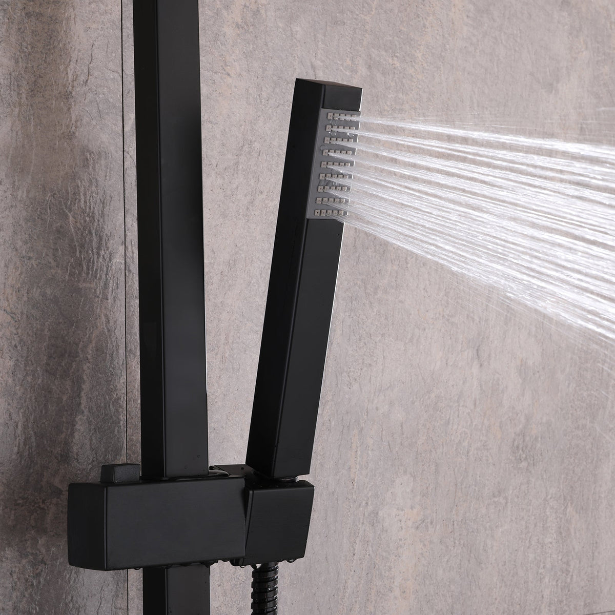 Schwarzes Thermostat-Duschset mit eckiger Kopfbrausenwahl – Galerieansicht 5