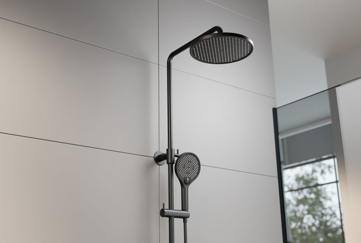 Schwarzes Thermostat-Duschset mit runder Kopfbrause – 25,4 cm – Ansicht 4