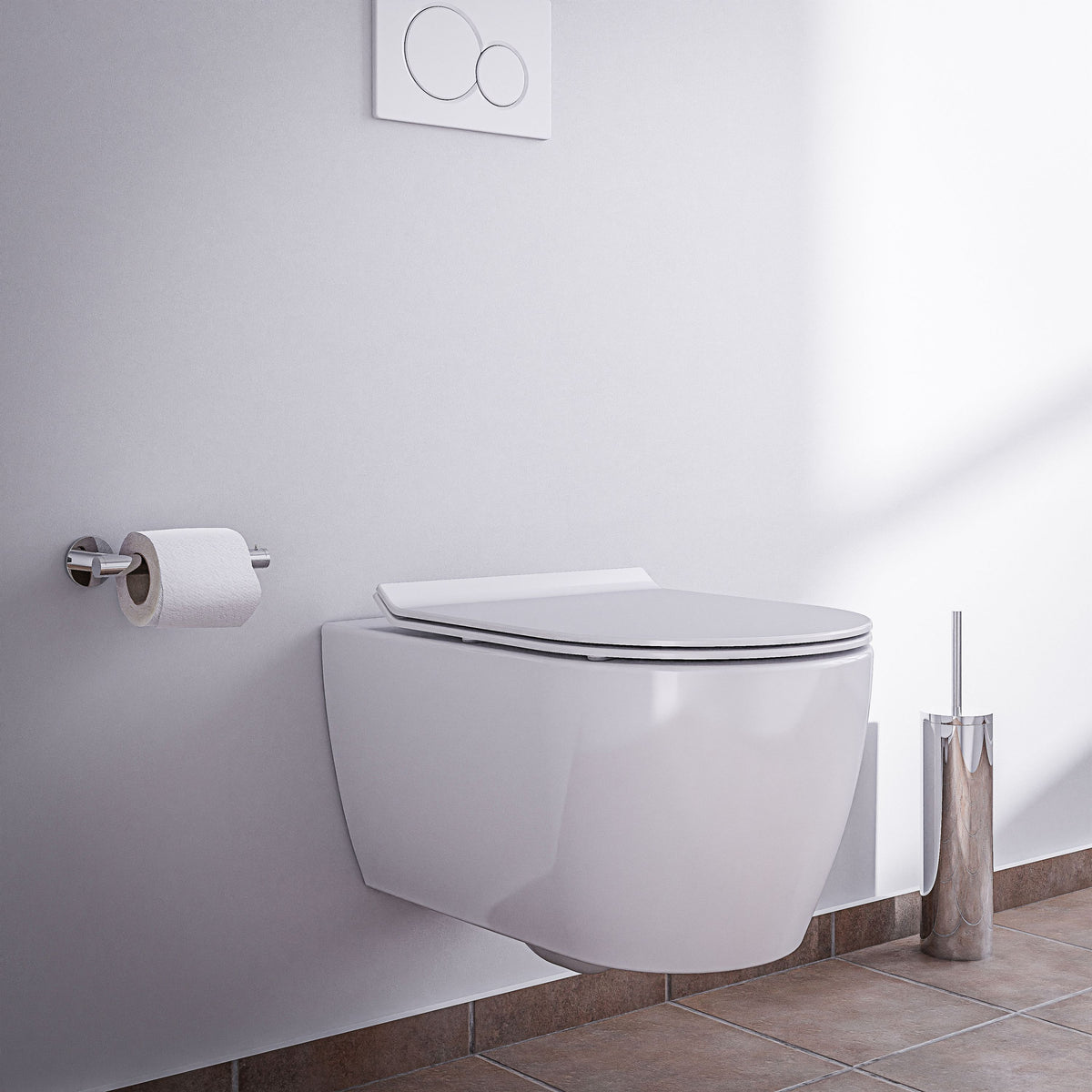 Spülrandloses Wand-WC mit Nano-Oberfläche, 54,5 cm, weiß, mit flachem Sitzdeckel