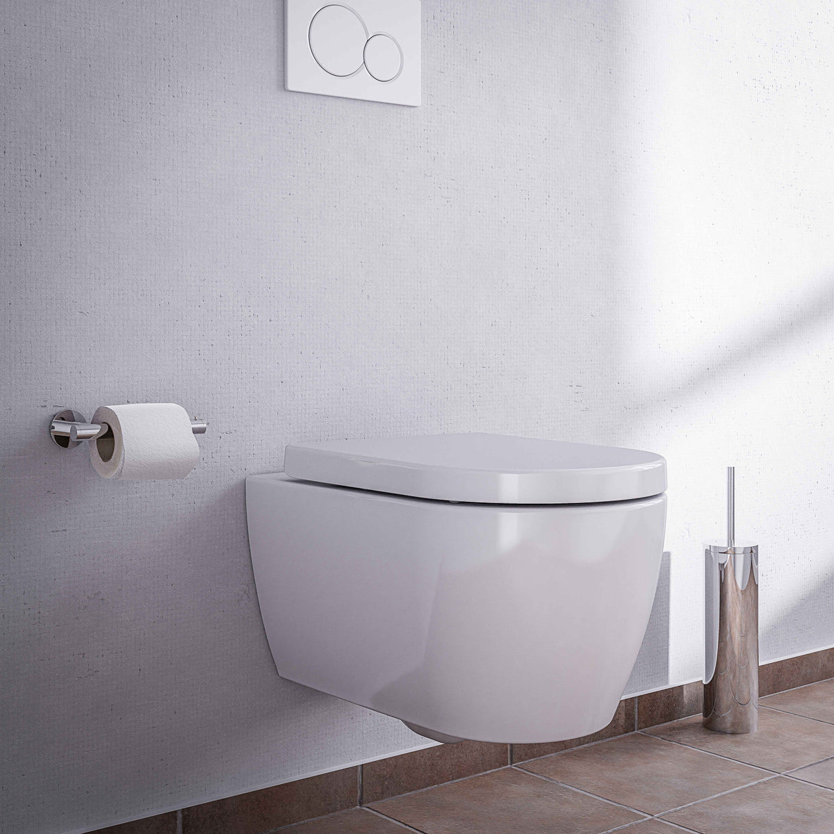 Spülrandloses Wand-WC mit Nano-Oberfläche, 54,5 cm, weiß, mit geschlossenem Sitzdeckel