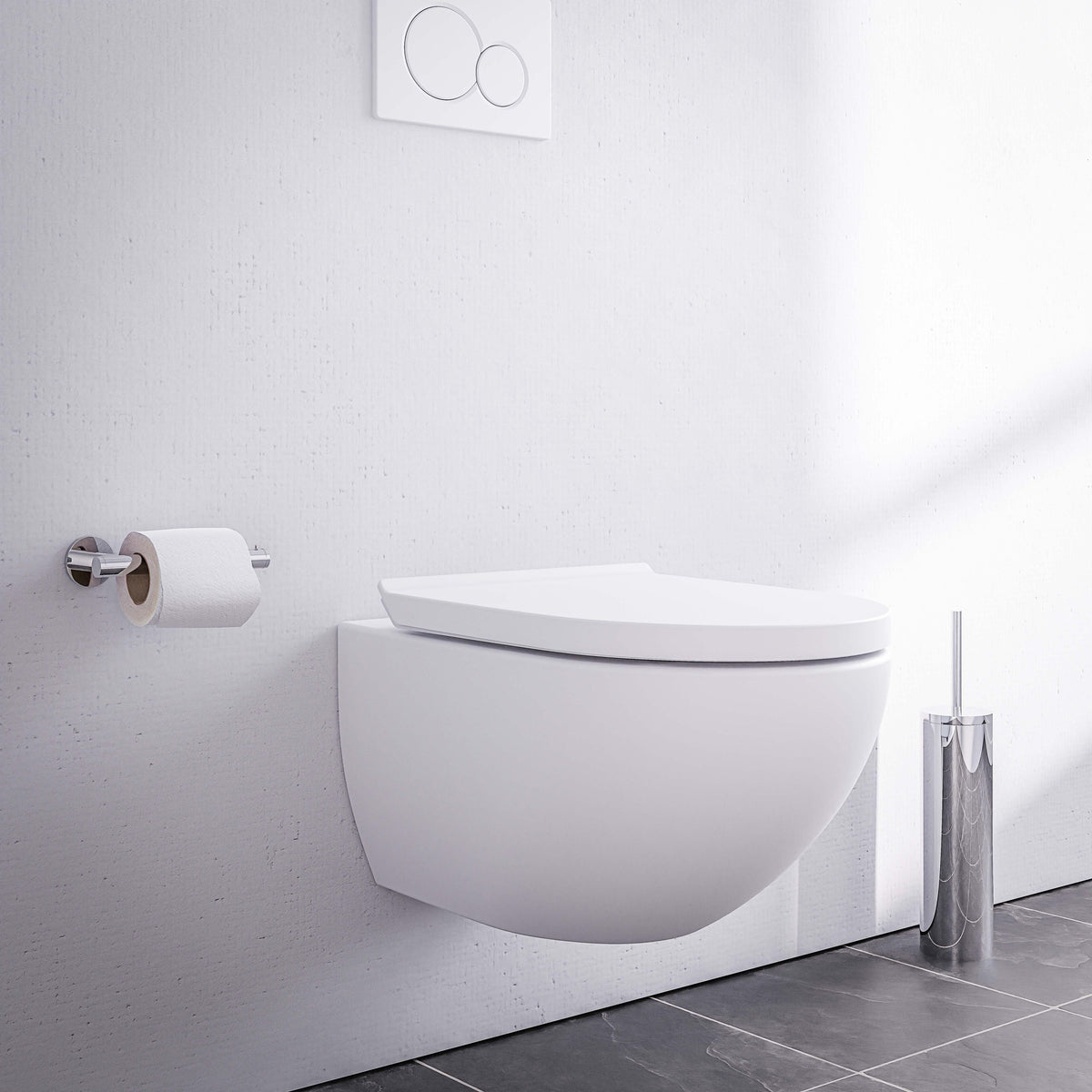 Spülrandloses Wand-WC mit Softclose-Sitz, glänzend weiß, mit geschlossener, glatter Front