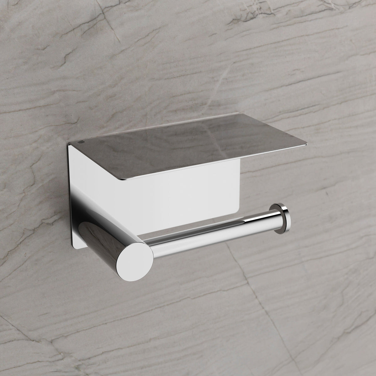 Toilettenpapierhalter mit Ablage und runder Halterung in glänzendem Chrom