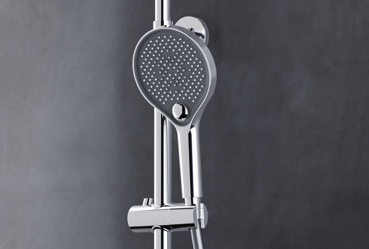 Verchromtes Regenduschset mit Thermostat und Rundbrause – Ansicht 4
