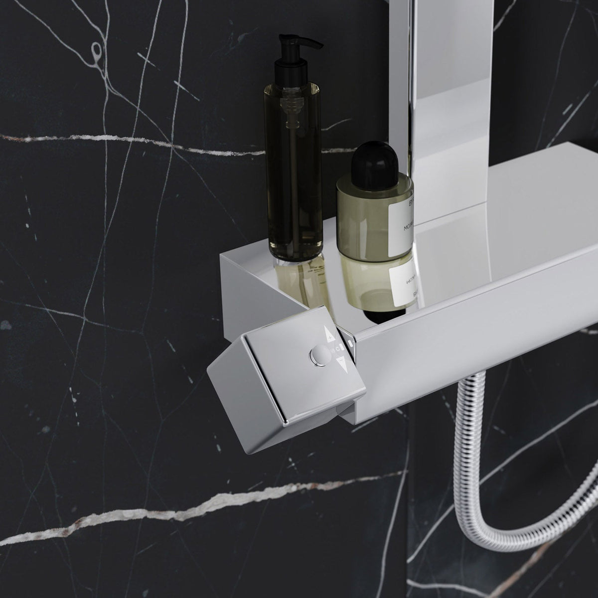 Verchromtes Thermostat-Duschsystem mit quadratischer Kopfbrausenwahl – Galerieansicht 11