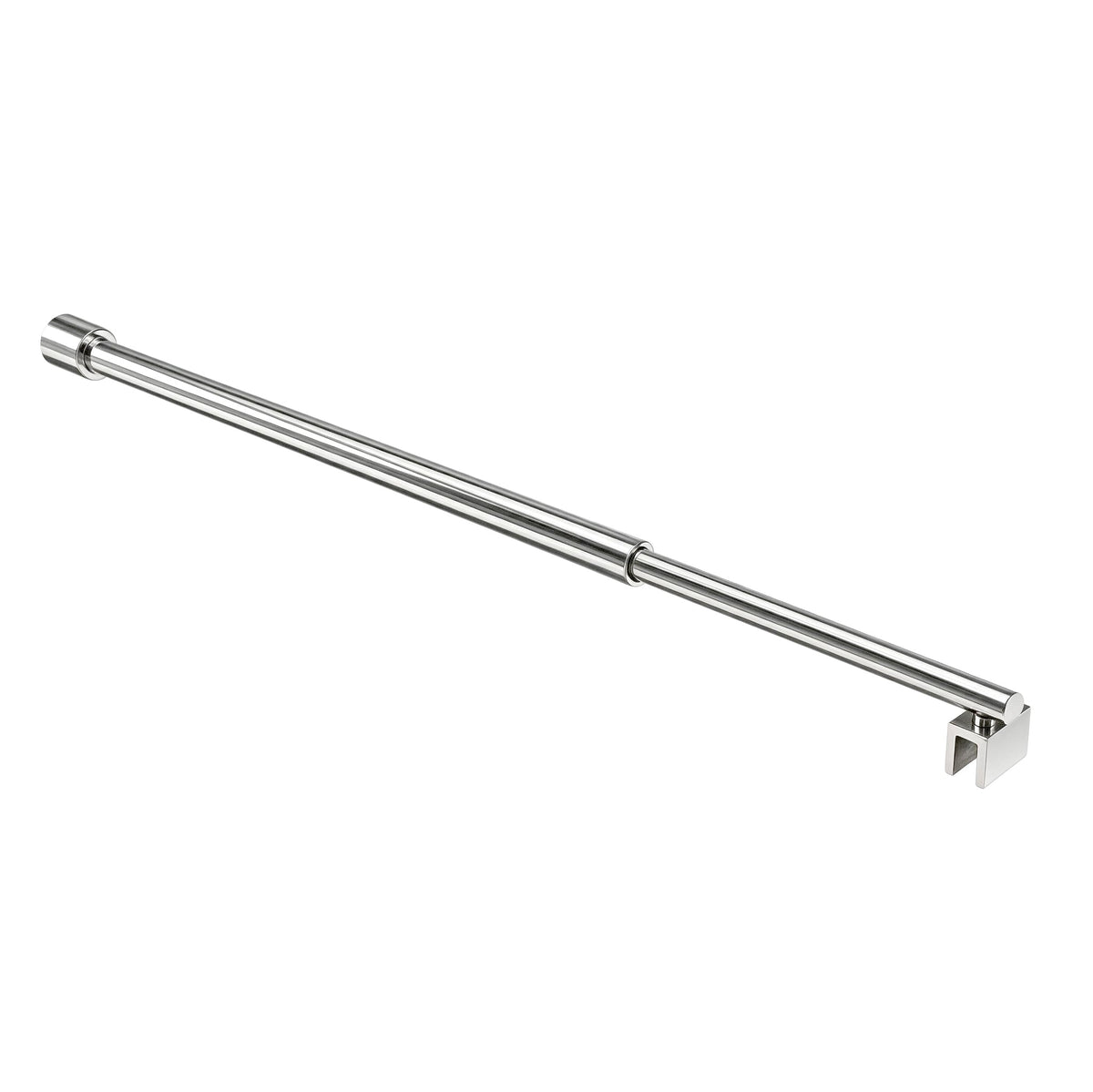 Verstellbare Haltestange für Duschglas aus glänzendem Metall mit runder Stange und Wandhalter