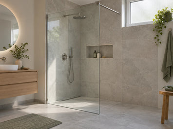 Rauminspiration: transparente Walk-in-Duschwand im hellen Badezimmer.
