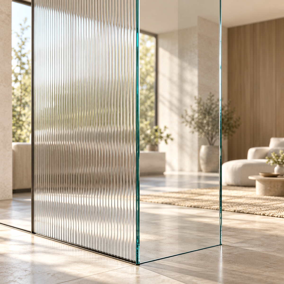 Klare und strukturierte Glasflächen als Raumgestaltung
